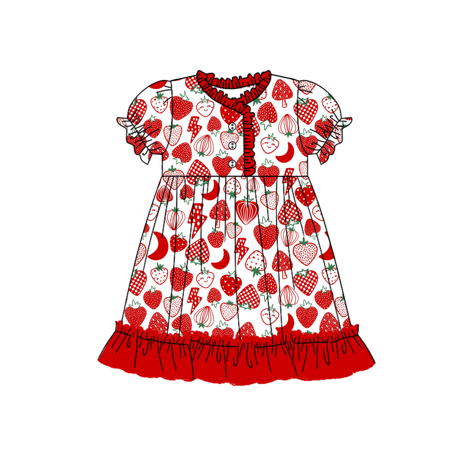 no moq GSD1746 pre-order baby girls clothes strawberry red short sleeve dress-2024.12.23