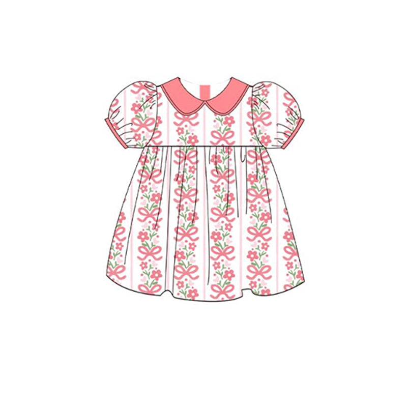 no moq GSD1751 pre-order baby girls clothes bow floral short sleeve dress-2024.12.24