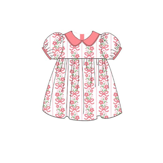 no moq GSD1751 pre-order baby girls clothes bow floral short sleeve dress-2024.12.24