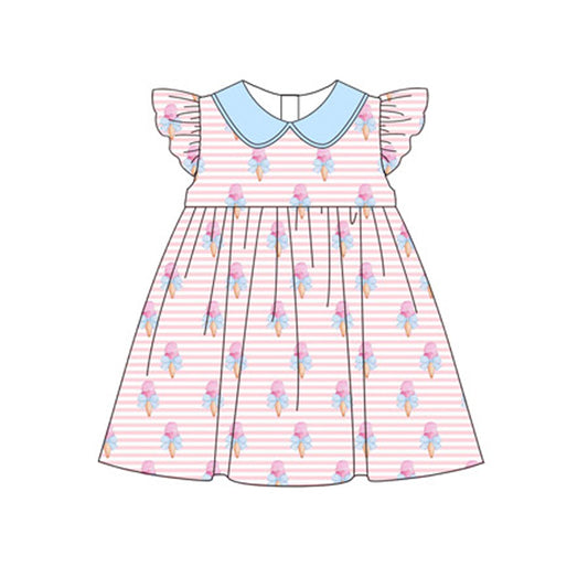 no moq GSD1753 pre-order baby girls clothes ice cream bow flying sleeve dress-2024.12.24