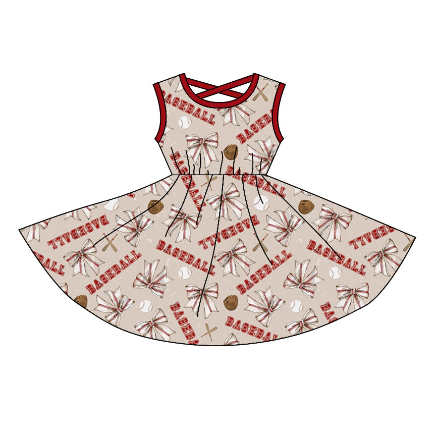 no moq GSD1762 pre-order baby girls clothes bow baseball sleeveless dress-2024.12.25