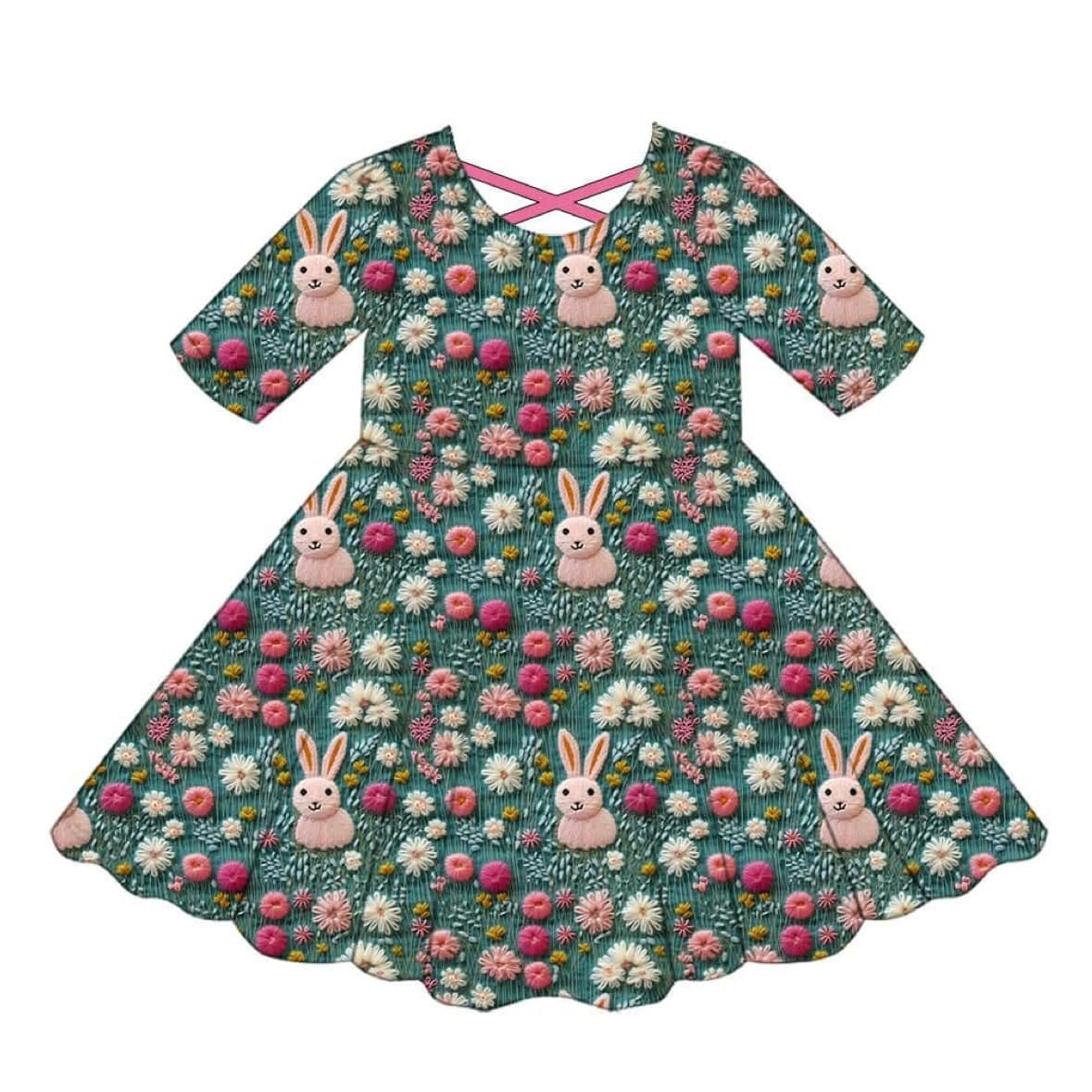 no moq GSD1769 pre-order baby girls clothes easter short sleeve dress-2024.12.27