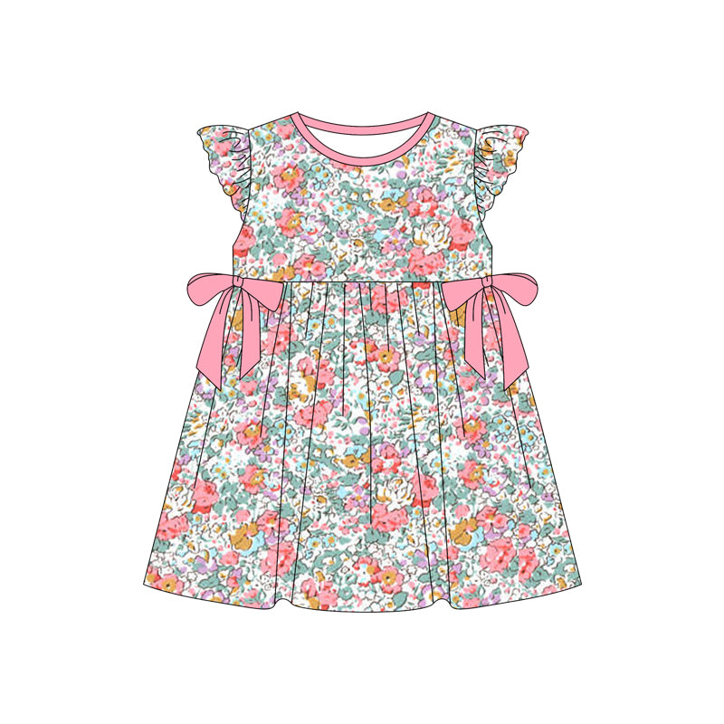 no moq GSD1782 pre-order baby girls clothes floral flying sleeve dress-2024.12.28