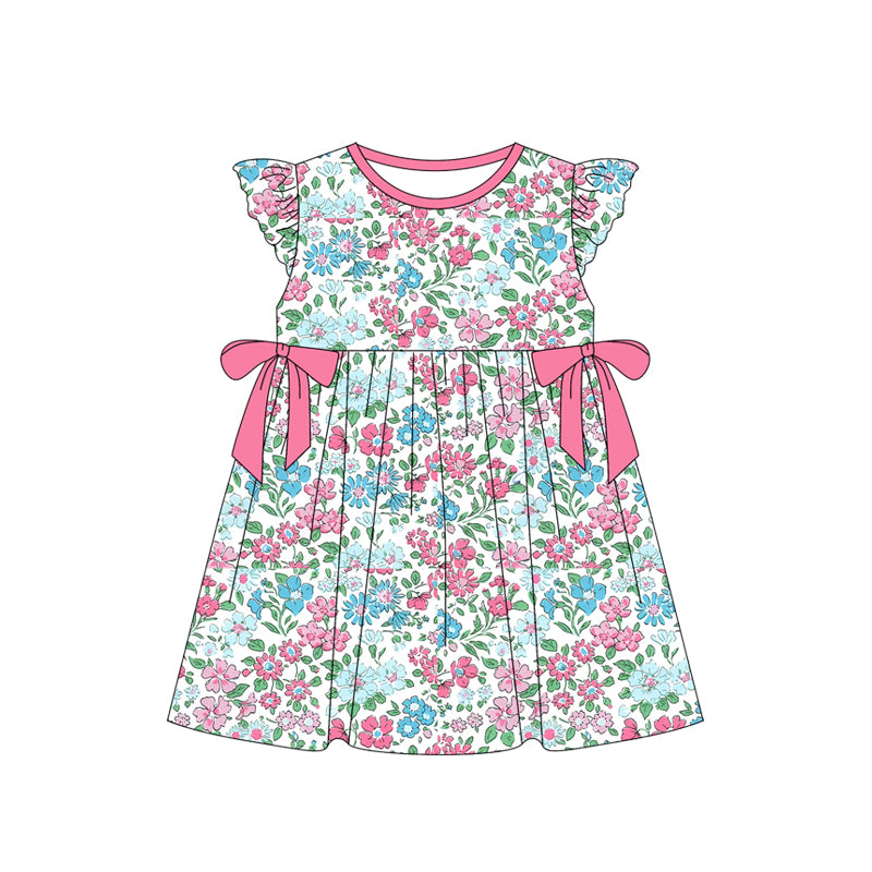 no moq GSD1784 pre-order baby girls clothes floral flying sleeve dress-2024.12.28