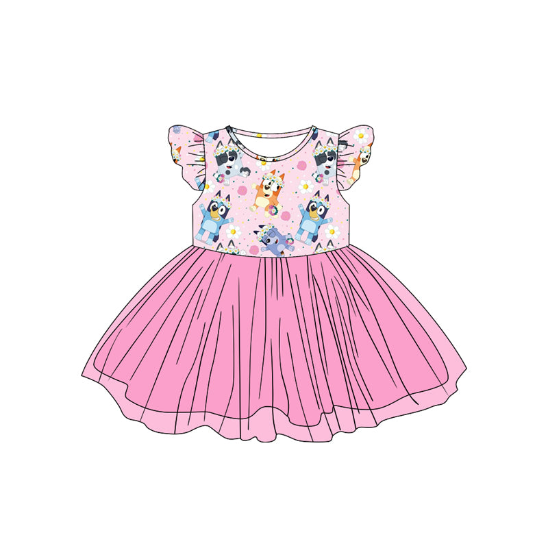 no moq GSD1789 pre-order baby girls clothes cartoon dog short sleeve dress-2024.12.30