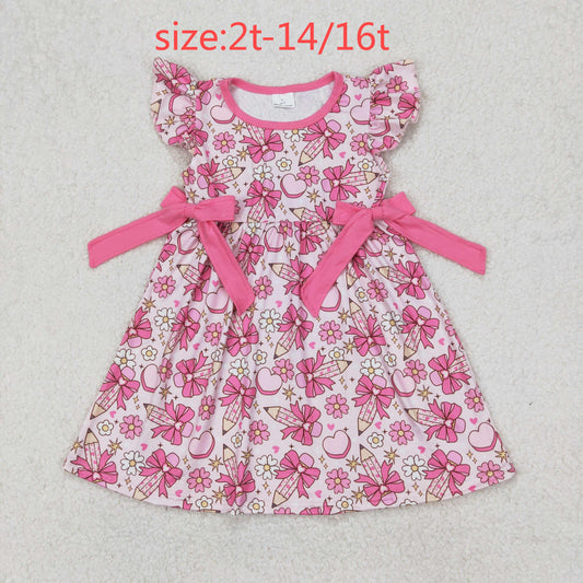 RTS NO MOQ ETA 5/7days Arrived GSD1820 Rose red bow pencil flower heart pink flying sleeve dress