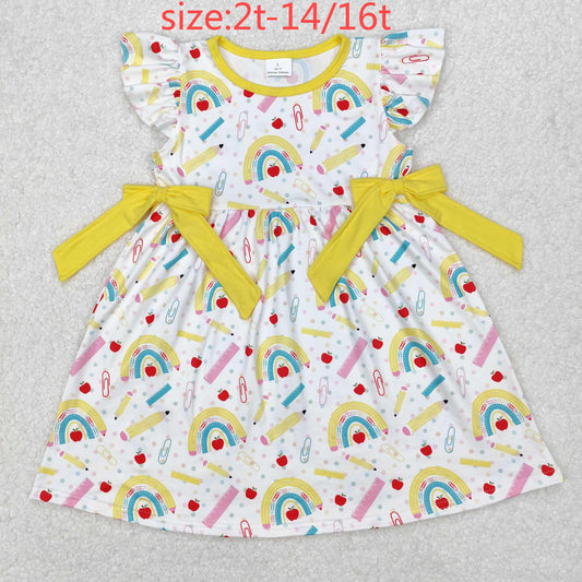 RTS NO MOQ ETA 5/7days Arrived GSD1823 pencil rainbow apple yellow bow white flying sleeve dress