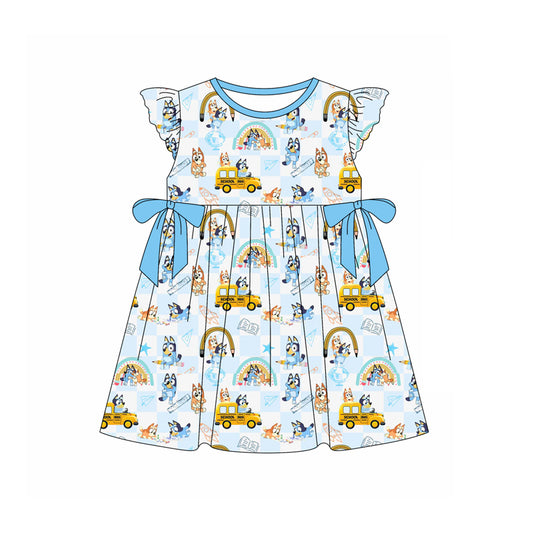 no moq GSD1847 pre-order baby girls clothes cartoon dog flying sleeve dress-2025.1.4