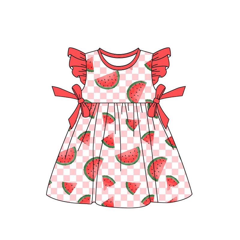 no moq GSD1855 pre-order baby girls clothes watermelon flying sleeve dress-2025.1.6