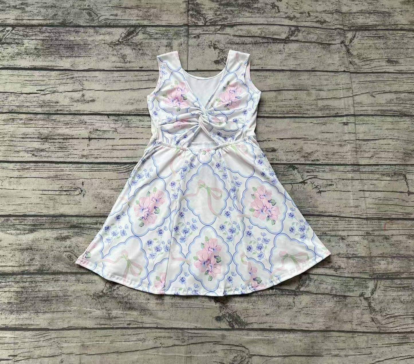 no moq GSD1864 pre-order baby girls clothes yoga bow floral sleeveless dress