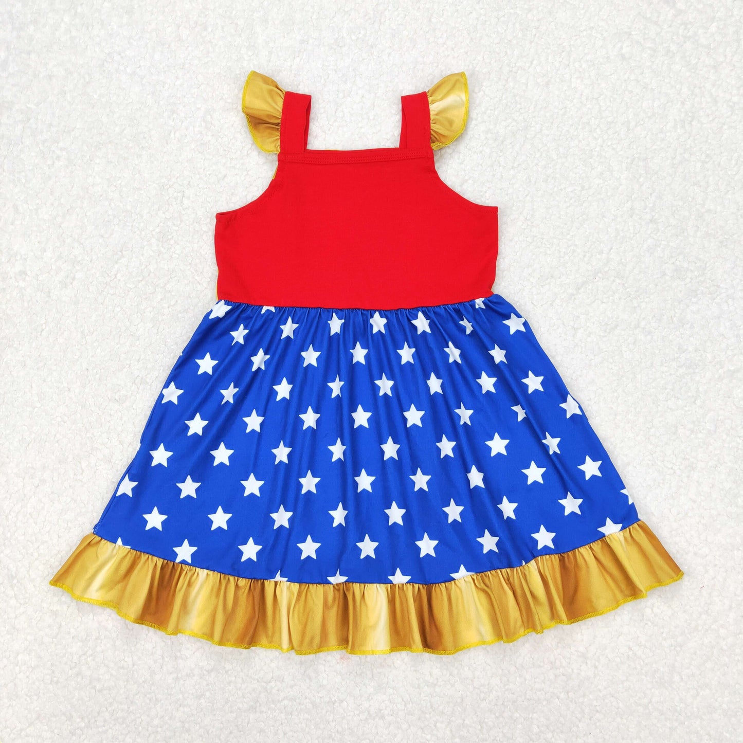 RTS NO MOQ ETA 5/7days Arrived GSD1877 Cartoon role-playing gold lace star red and blue flying sleeve dress