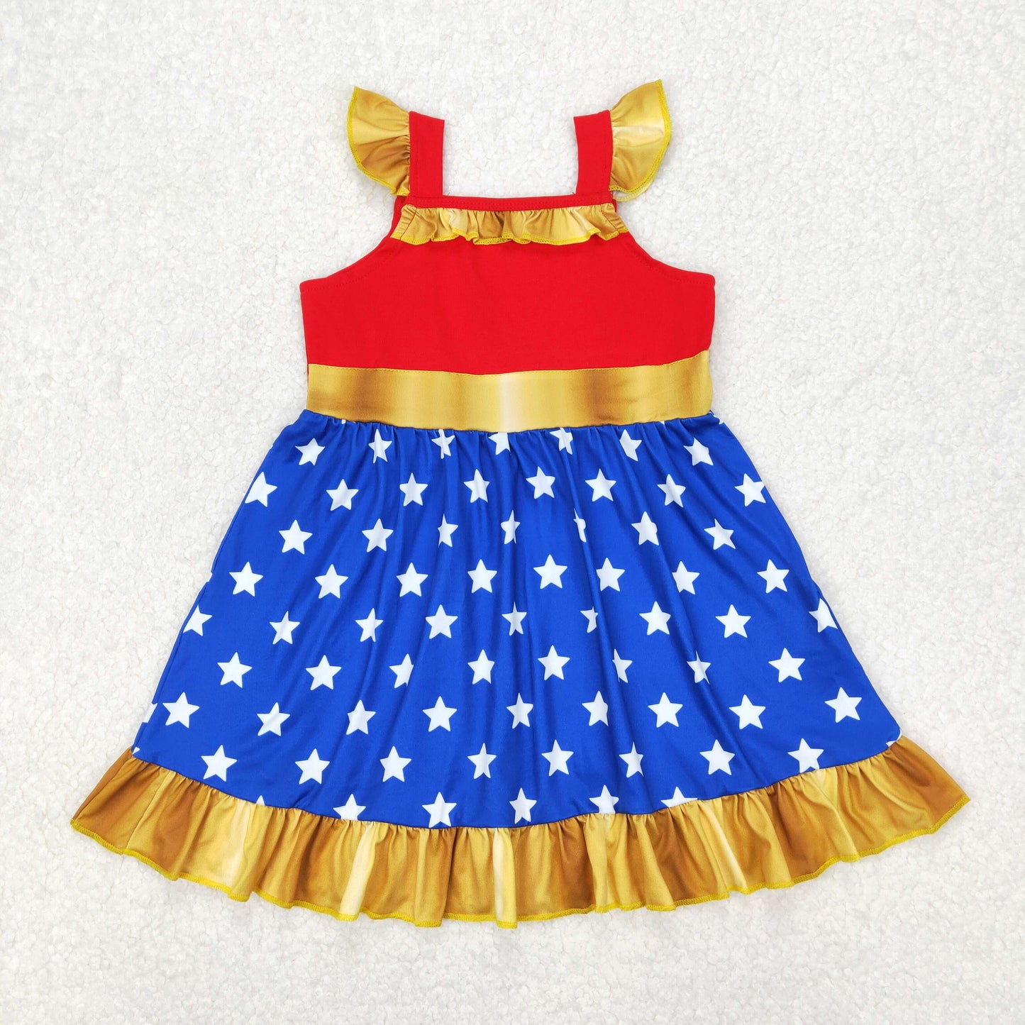 RTS NO MOQ ETA 5/7days Arrived GSD1877 Cartoon role-playing gold lace star red and blue flying sleeve dress