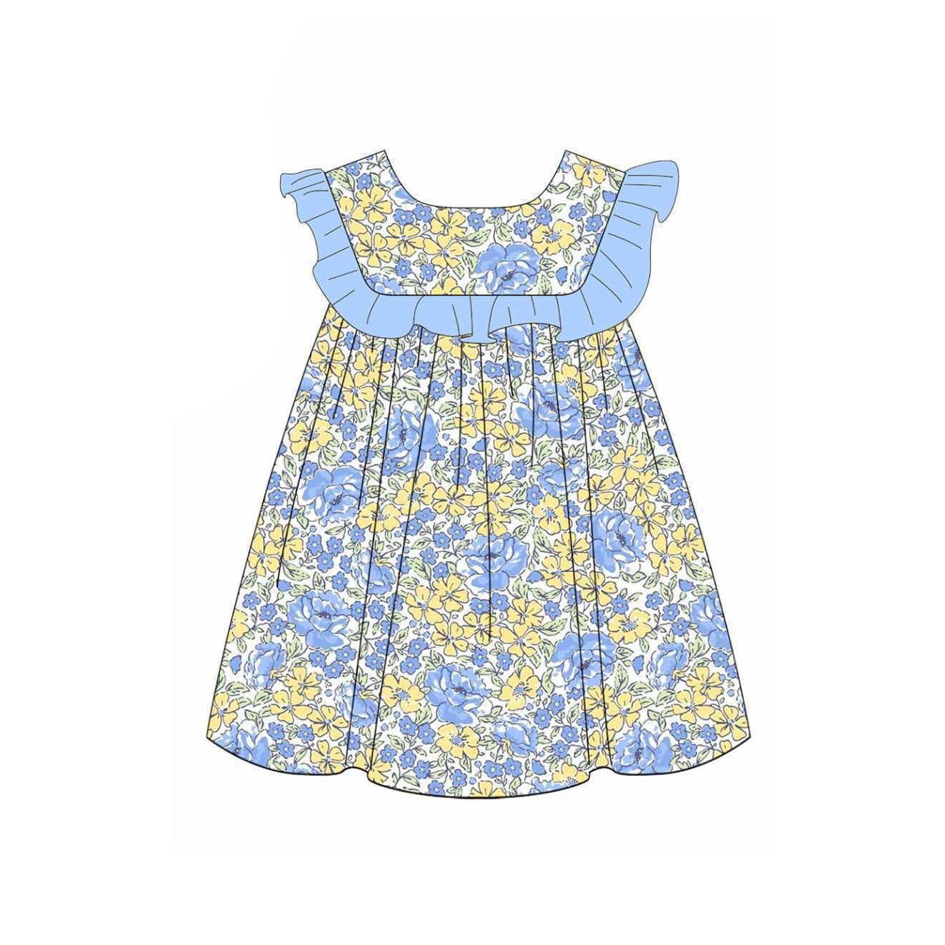 no moq GSD1883 pre-order baby girls clothes floral blue sleeveless dress-2025.1.10