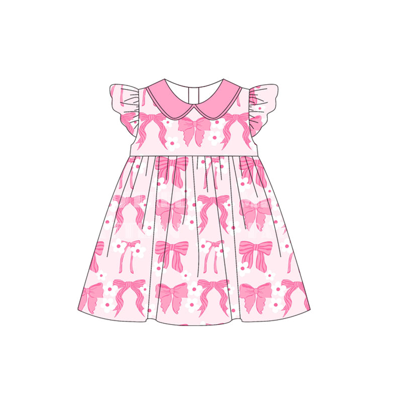 no moq GSD1891 pre-order baby girls clothes bow pink flying sleeve dress-2025.1.11