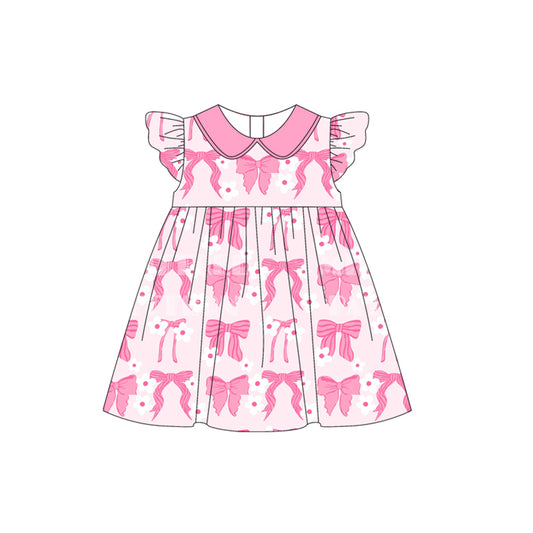 no moq GSD1891 pre-order baby girls clothes bow pink flying sleeve dress-2025.1.11