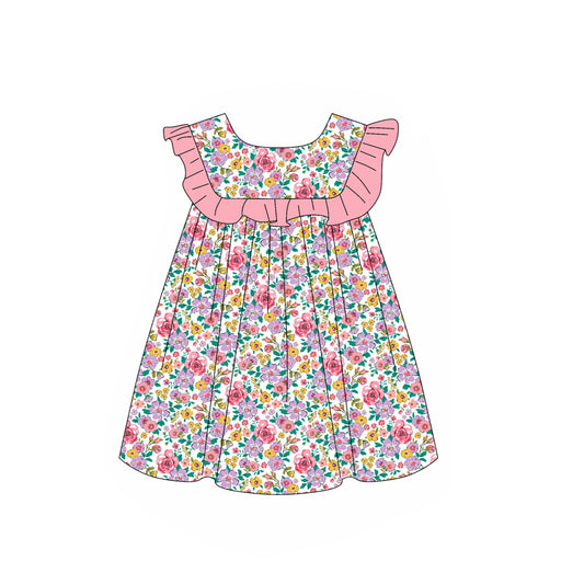 no moq GSD1894 pre-order baby girls clothes floral flying sleeve dress-2025.1.11