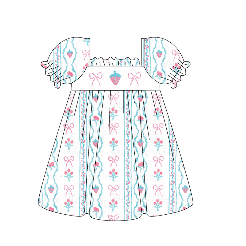 no moq GSD1900 pre-order baby girls clothes bow strawberry flying sleeve dress-2025.1.11