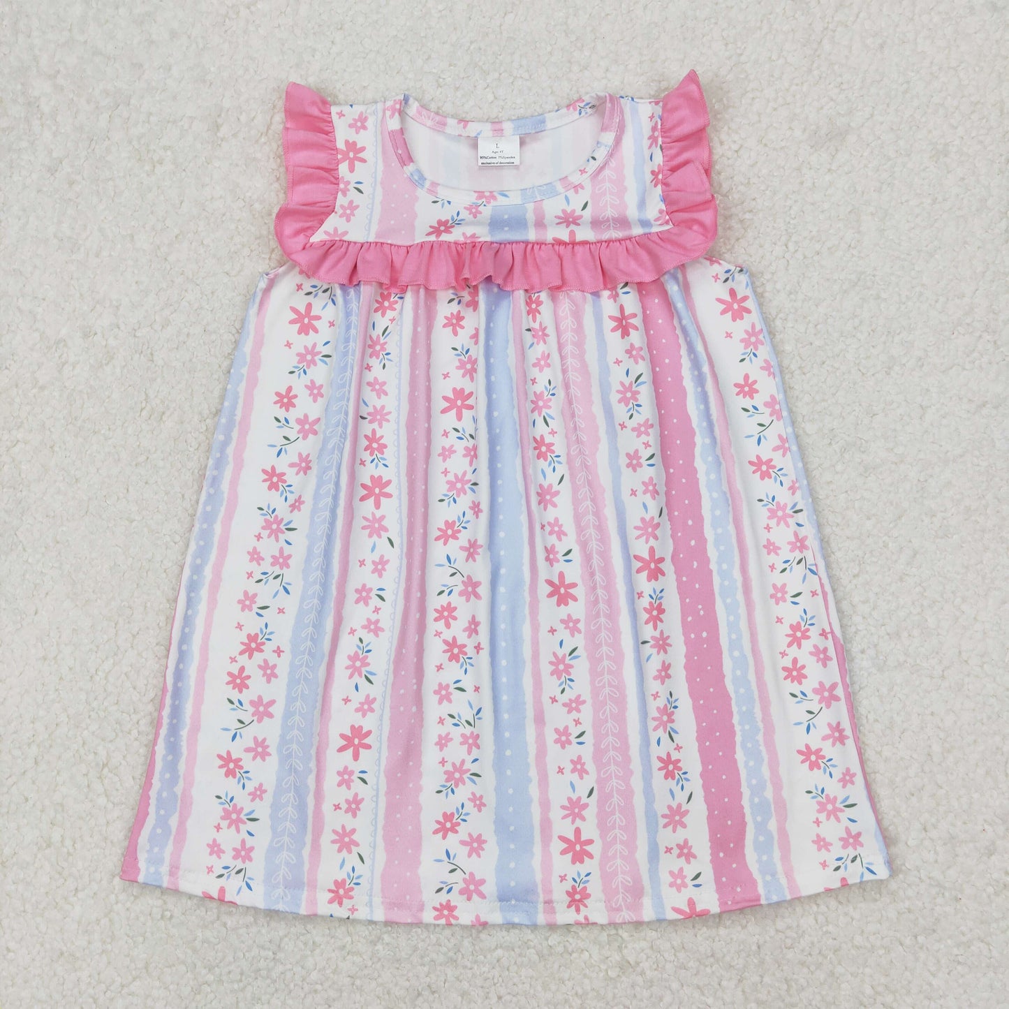 RTS NO MOQ ETA 5/7days Arrived GSD1901 Flower pink and blue striped lace sleeveless dress