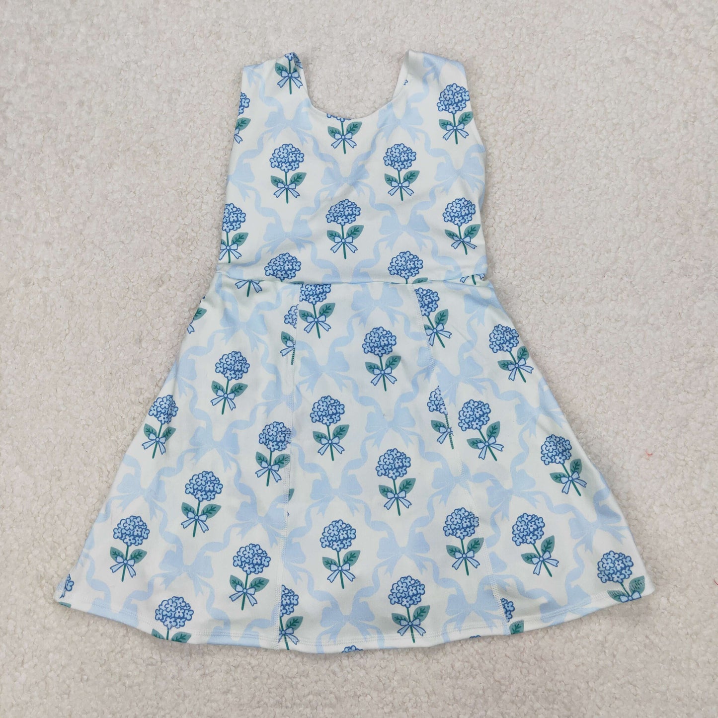 RTS NO MOQ ETA 5/7days Arrived GSD1944 Flower Leaf Blue Bow Pattern Beige Yoga Sleeveless Dress