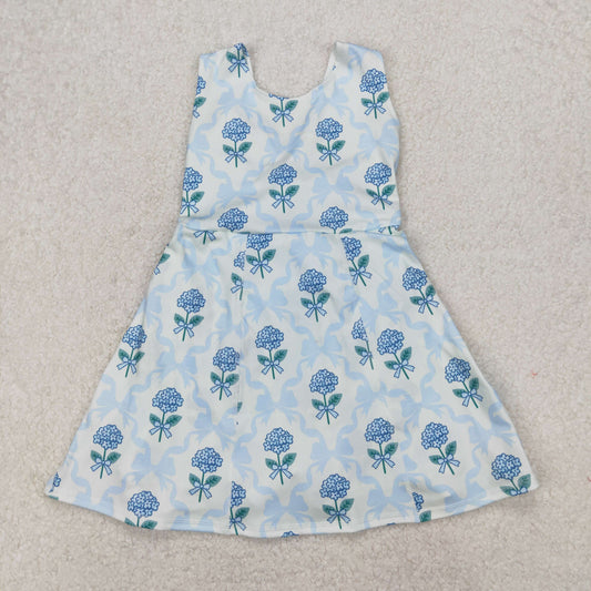 RTS NO MOQ ETA 5/7days Arrived GSD1944 Flower Leaf Blue Bow Pattern Beige Yoga Sleeveless Dress