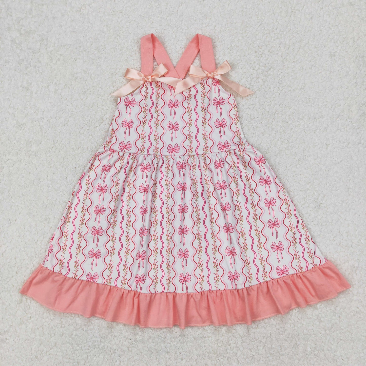 RTS NO MOQ ETA 5/7days Arrived GSD1950 Small floral pink bow wavy line striped lace white suspender dress