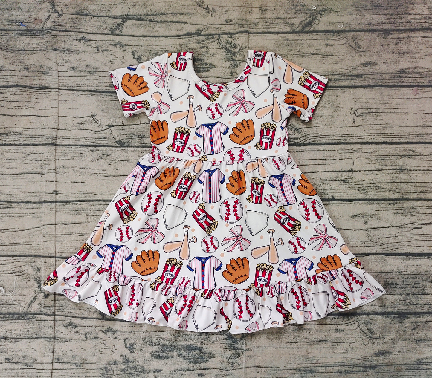 no moq sale GSD1960 pre-order baby girls clothes baseball bow short sleeve dress