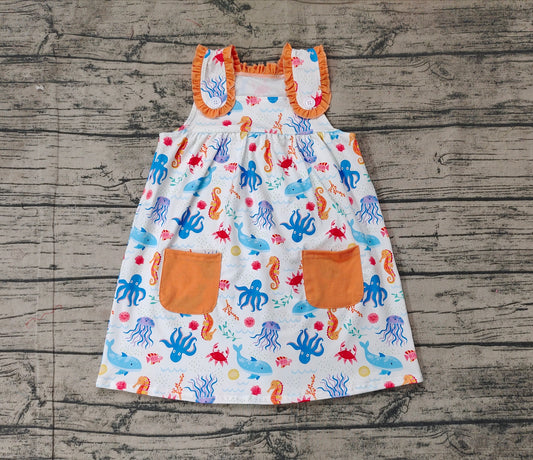 no moq sale GSD1961 pre-order baby girls clothes orange sleeveless dress