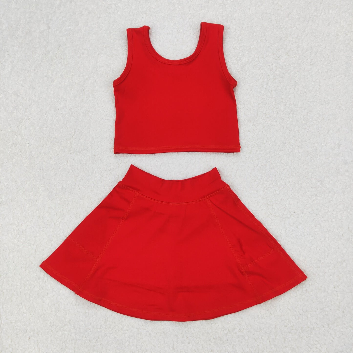 RTS NO MOQ baby girl clothes Solid red sleeveless skirt yoga set