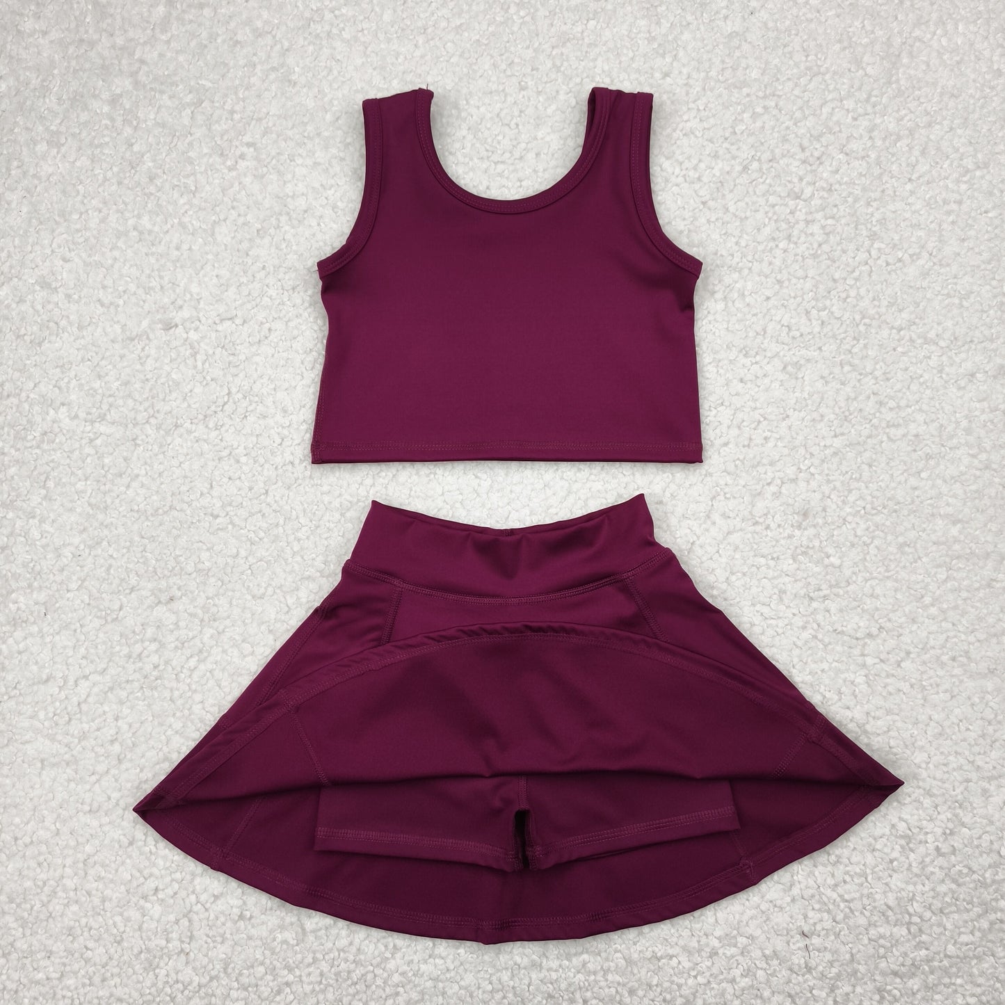 RTS NO MOQ GSD1981 Solid maroon sleeveless skirt yoga suit