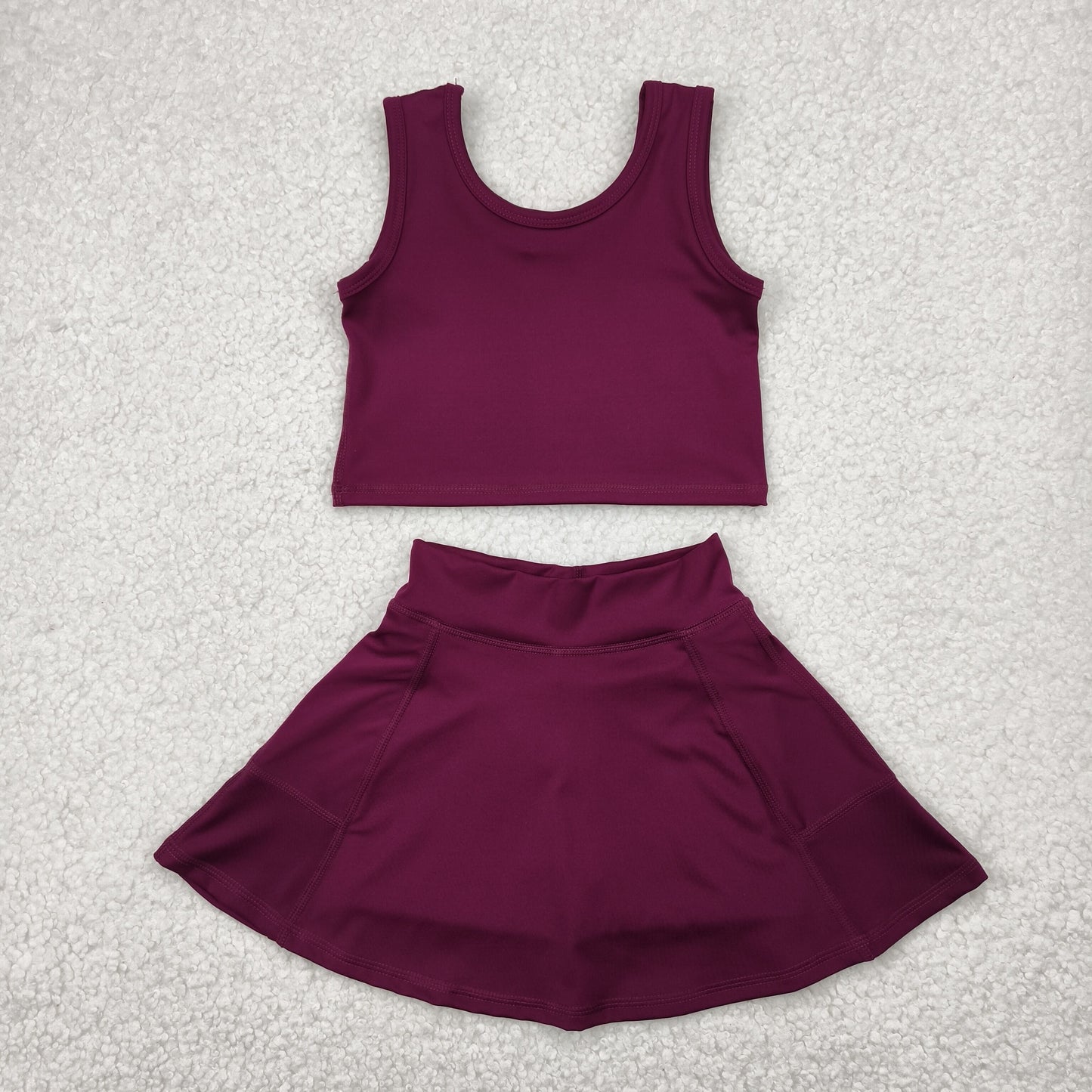 RTS NO MOQ GSD1981 Solid maroon sleeveless skirt yoga suit