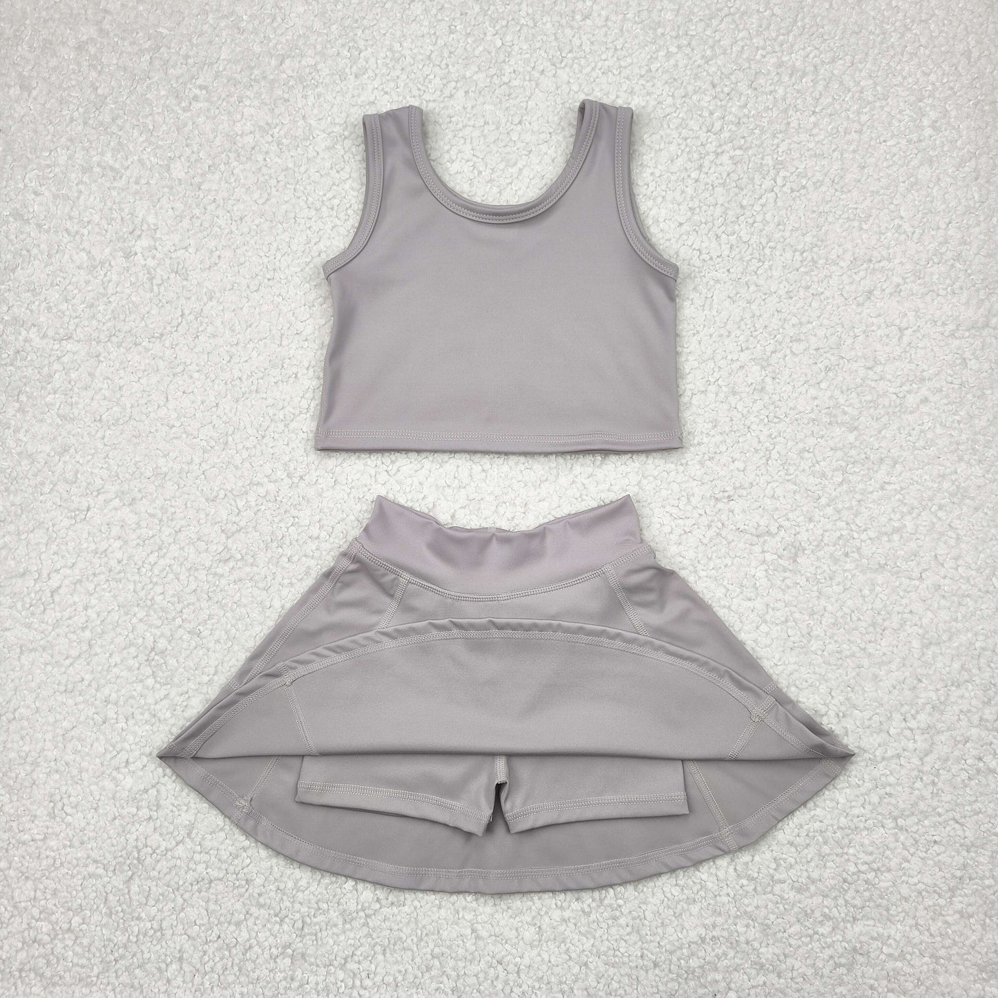 RTS NO MOQ GSD1983 Solid light grey sleeveless skirt yoga set