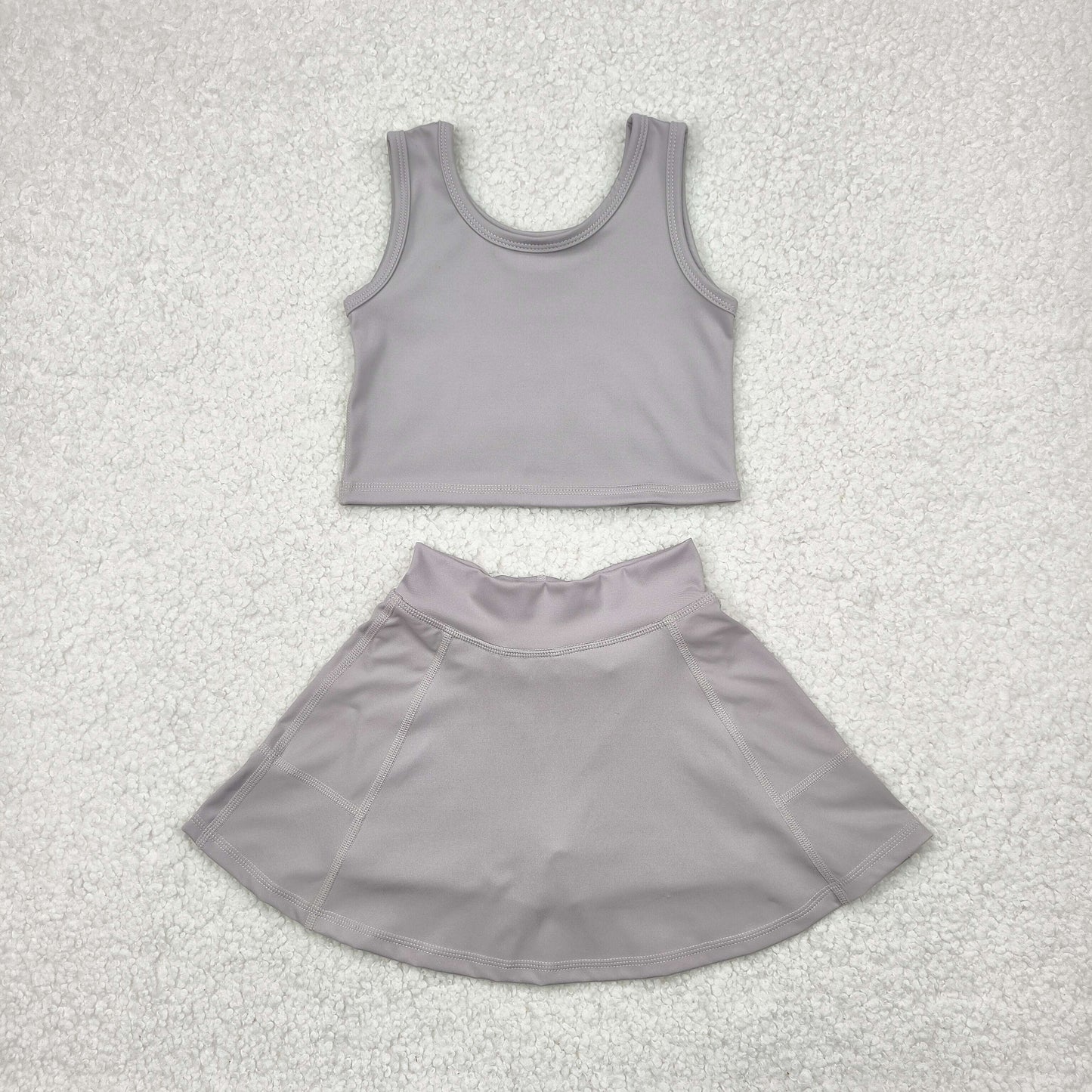 RTS NO MOQ GSD1983 Solid light grey sleeveless skirt yoga set