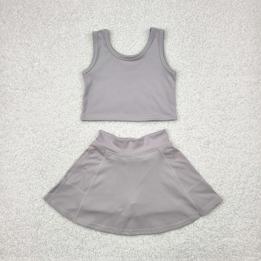 RTS NO MOQ GSD1983 Solid light grey sleeveless skirt yoga set