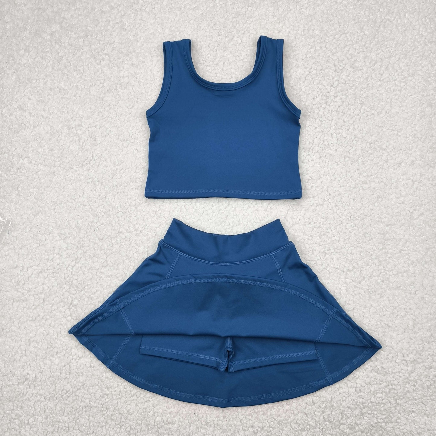 RTS NO MOQ GSD1986 Pure blue sleeveless skirt yoga set