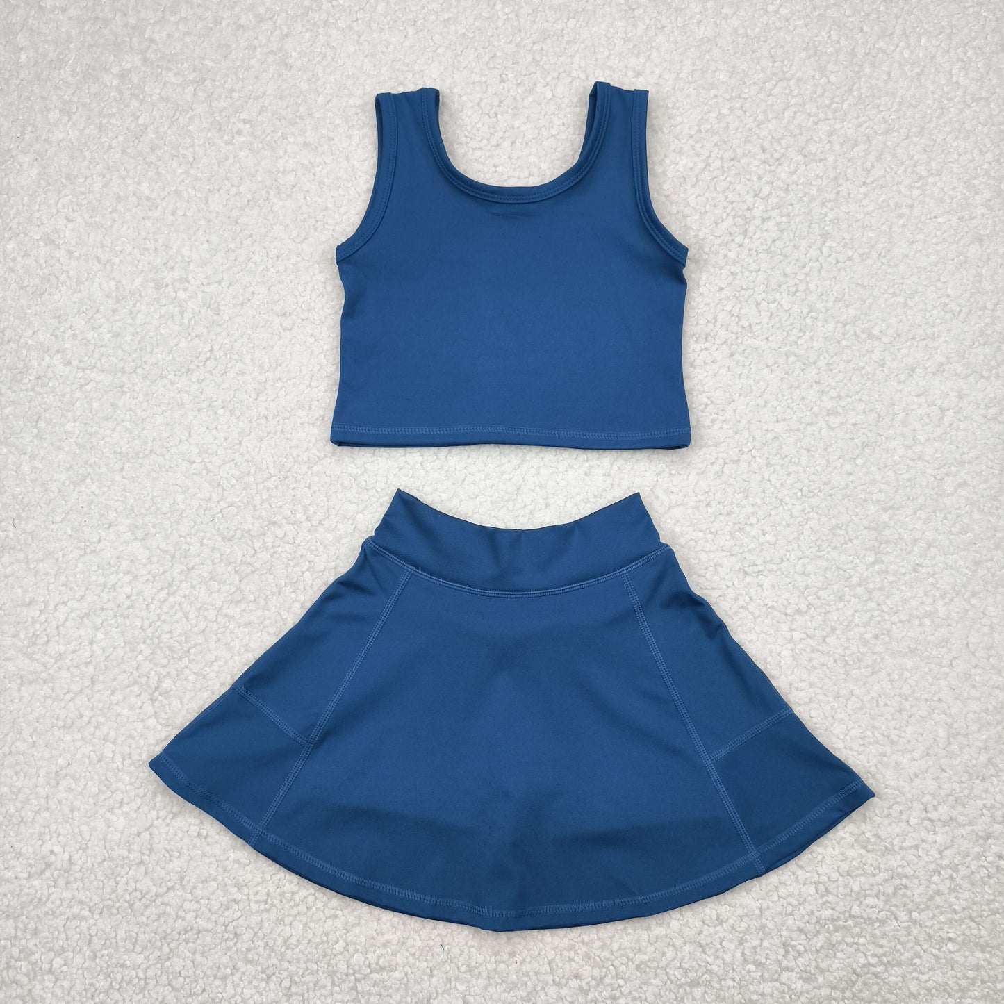 RTS NO MOQ GSD1986 Pure blue sleeveless skirt yoga set