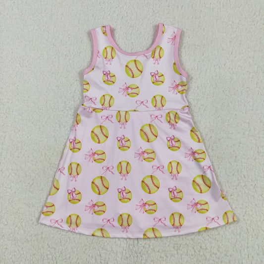 RTS NO MOQ（In Stock) GSD2048 Softball bow pattern pink yoga sleeveless dress