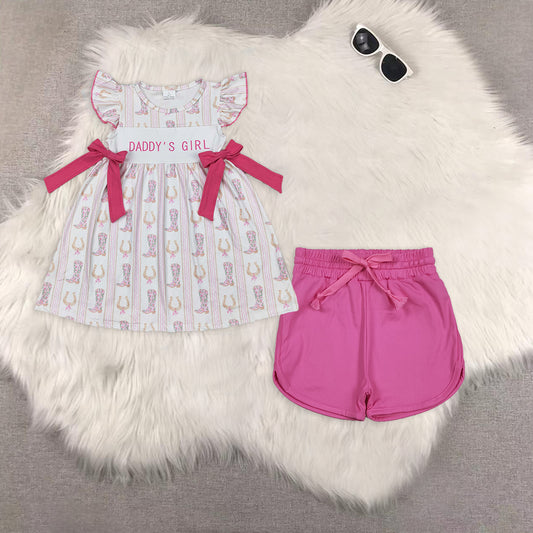 RTS NO MOQ GSD2053+SS0503 baby girls clothes short sleeve dress shorts sets