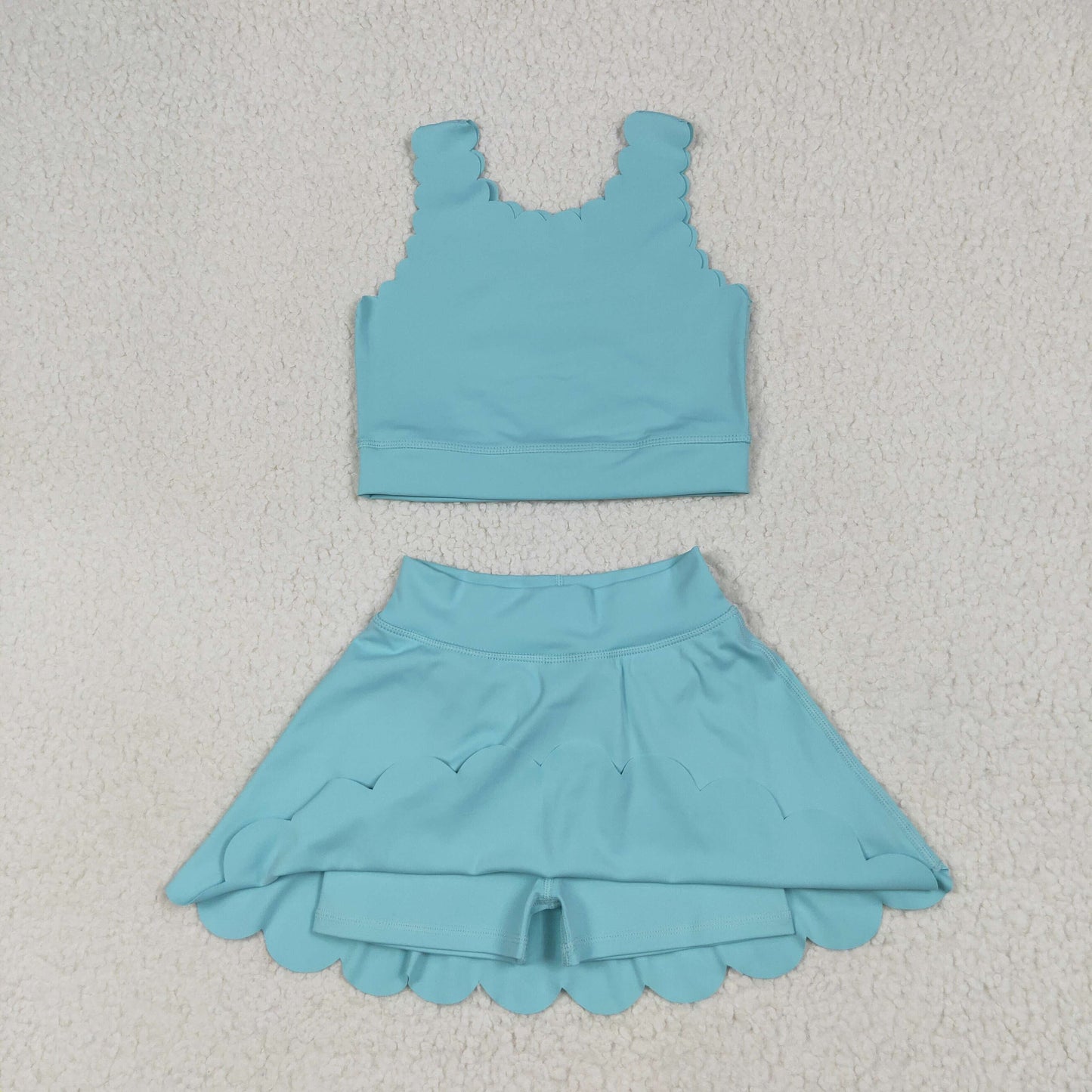 RTS NO MOQ GSD2096 Pure light blue vest skirt yoga set