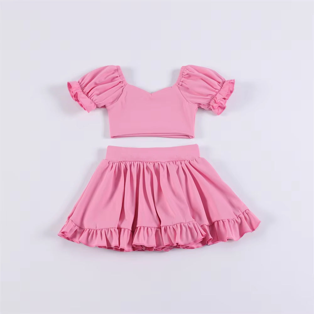 no moq GSD2102 PRE-ORDER baby girl clothes yoga pink short sleeve skirts dress-2025.2.20