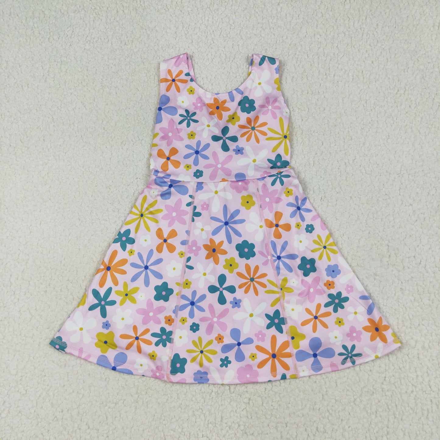 RTS NO MOQ GSD2113 Colorful flower pink yoga sleeveless dress