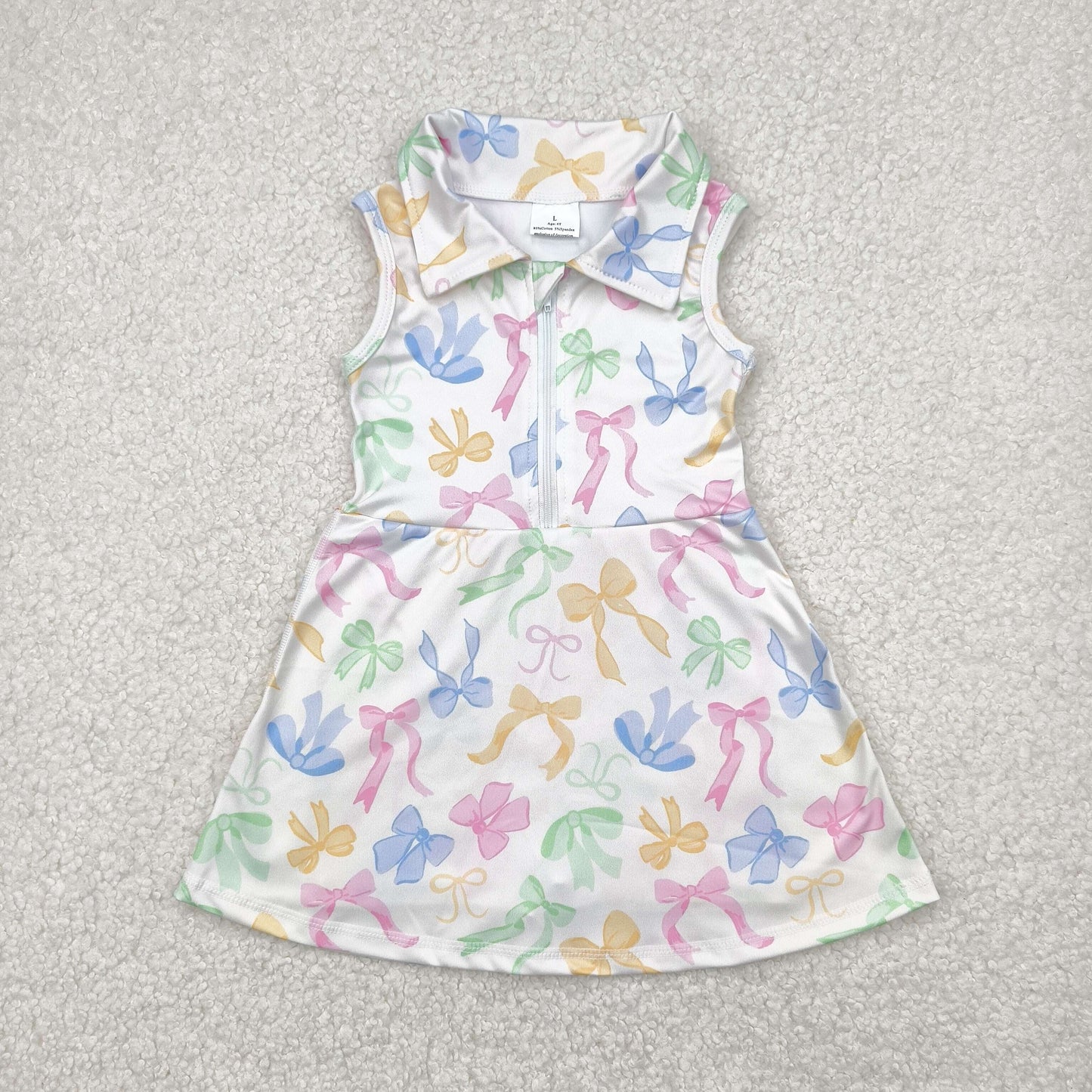 RTS NO MOQ（In Stock) GSD2141 Colorful bow pattern white zippered yoga sleeveless dress