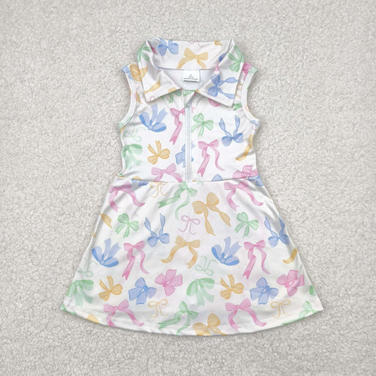 RTS NO MOQ（In Stock) GSD2141 Colorful bow pattern white zippered yoga sleeveless dress