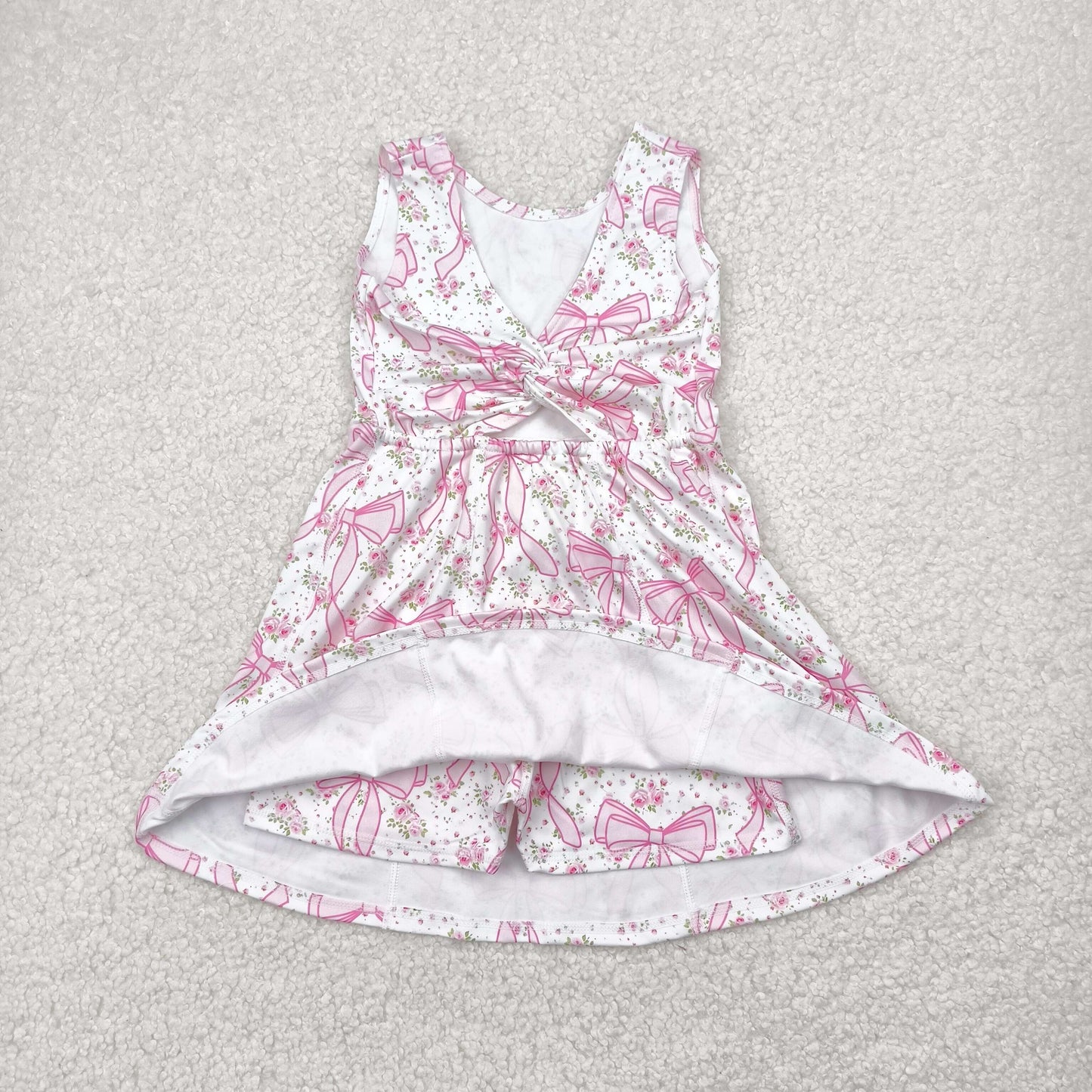 RTS NO MOQ GSD2199 Pink bow pattern flower floral white yoga sleeveless