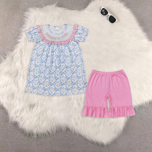 RTS NO MOQ GSD2226+SS0356 baby girls clothes short sleeve dress shorts sets