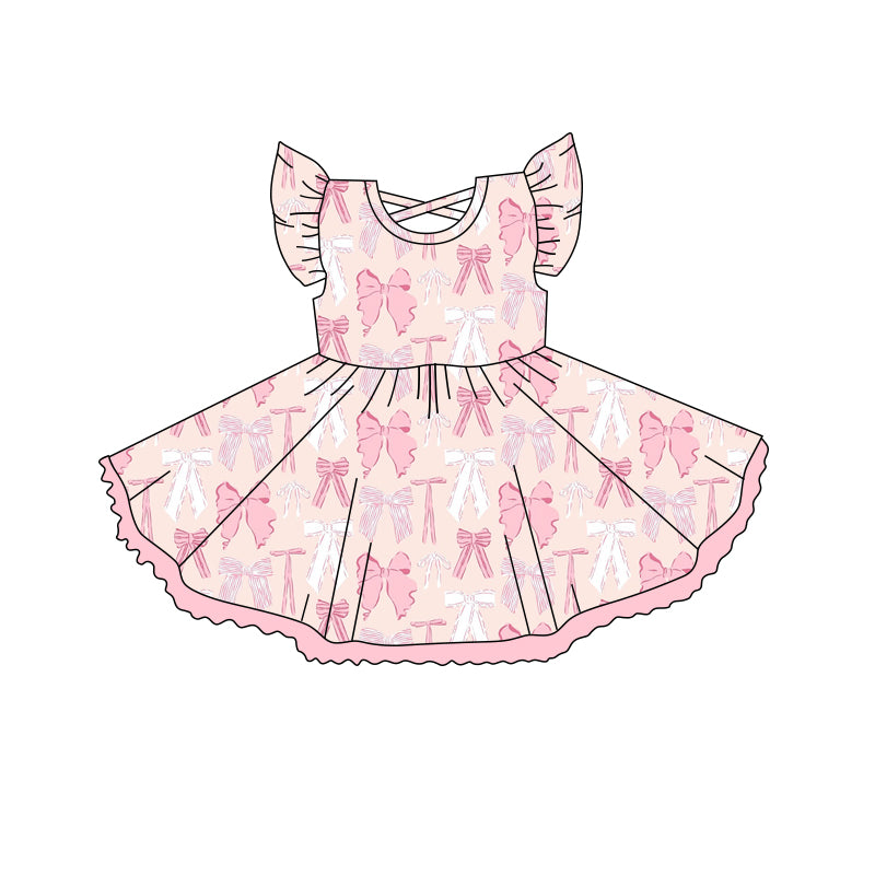 no moq GSD2254 PRE-ORDER baby girl clothes bow flying sleeve dress-2025.3.11