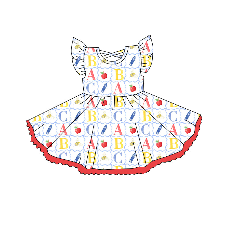 no moq GSD2258 PRE-ORDER baby girl clothes back to school flying sleeve dress-2025.3.11