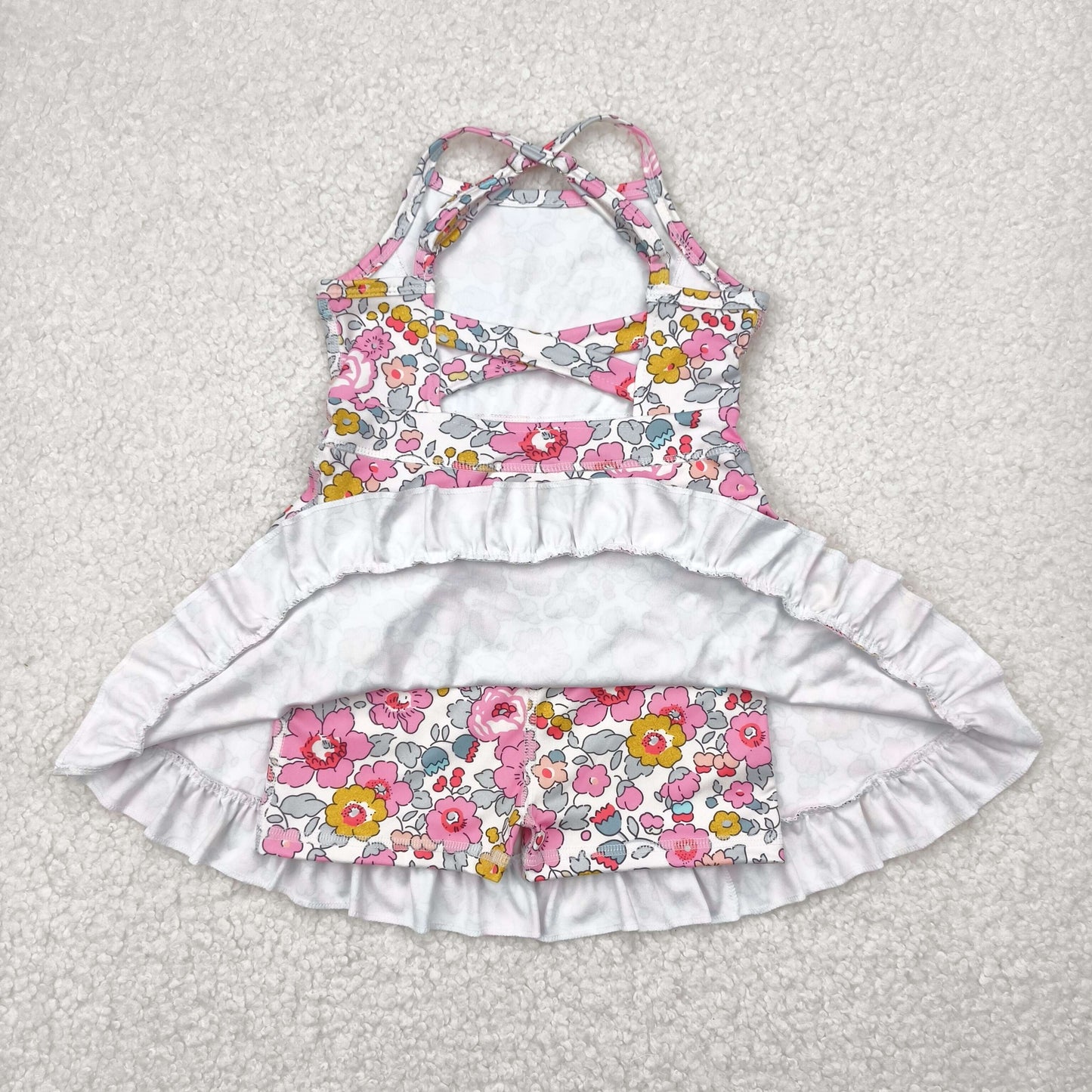 RTS NO MOQ baby girl clothes yoga floral suspender skirt sets-2