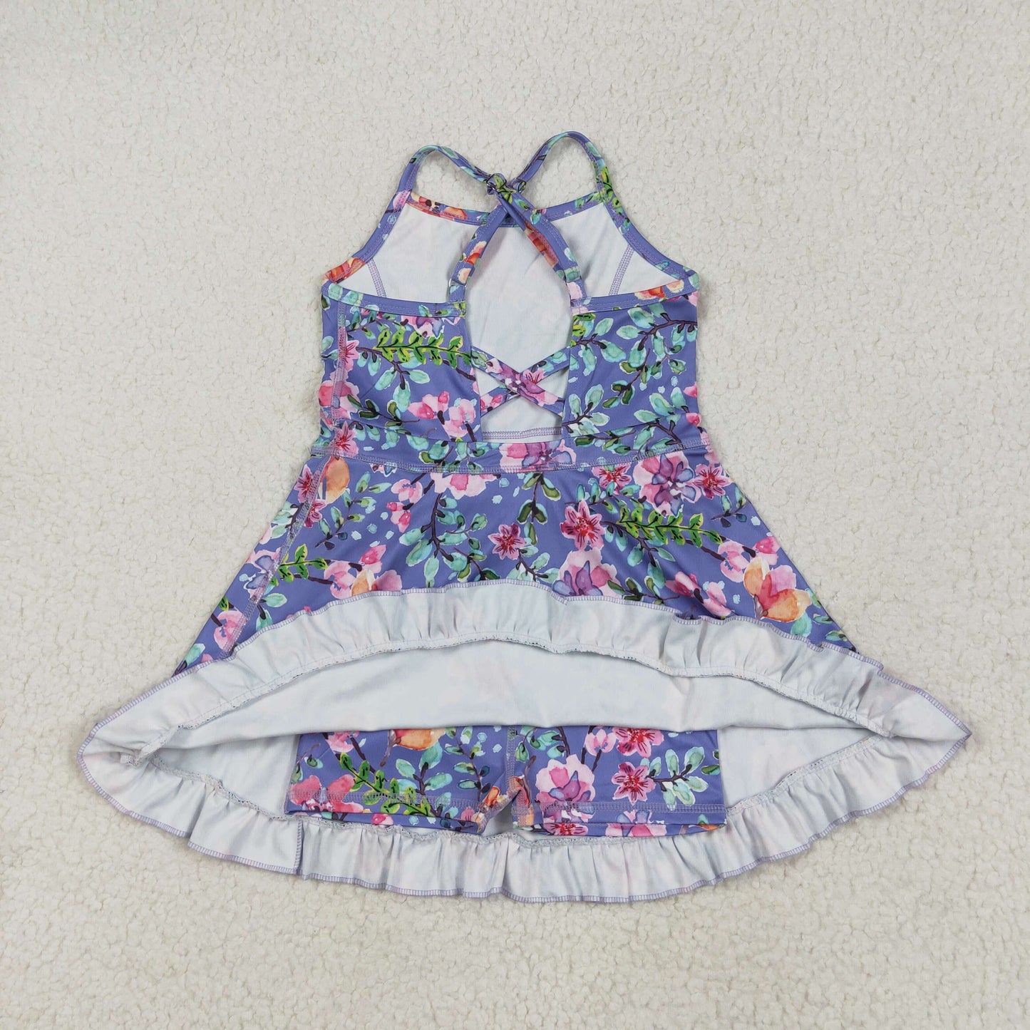 RTS NO MOQ GSD2279 Flower leaves blue purple yoga sleeveless dress