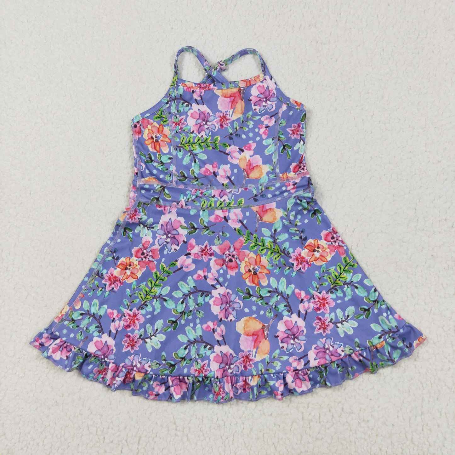 RTS NO MOQ GSD2279 Flower leaves blue purple yoga sleeveless dress