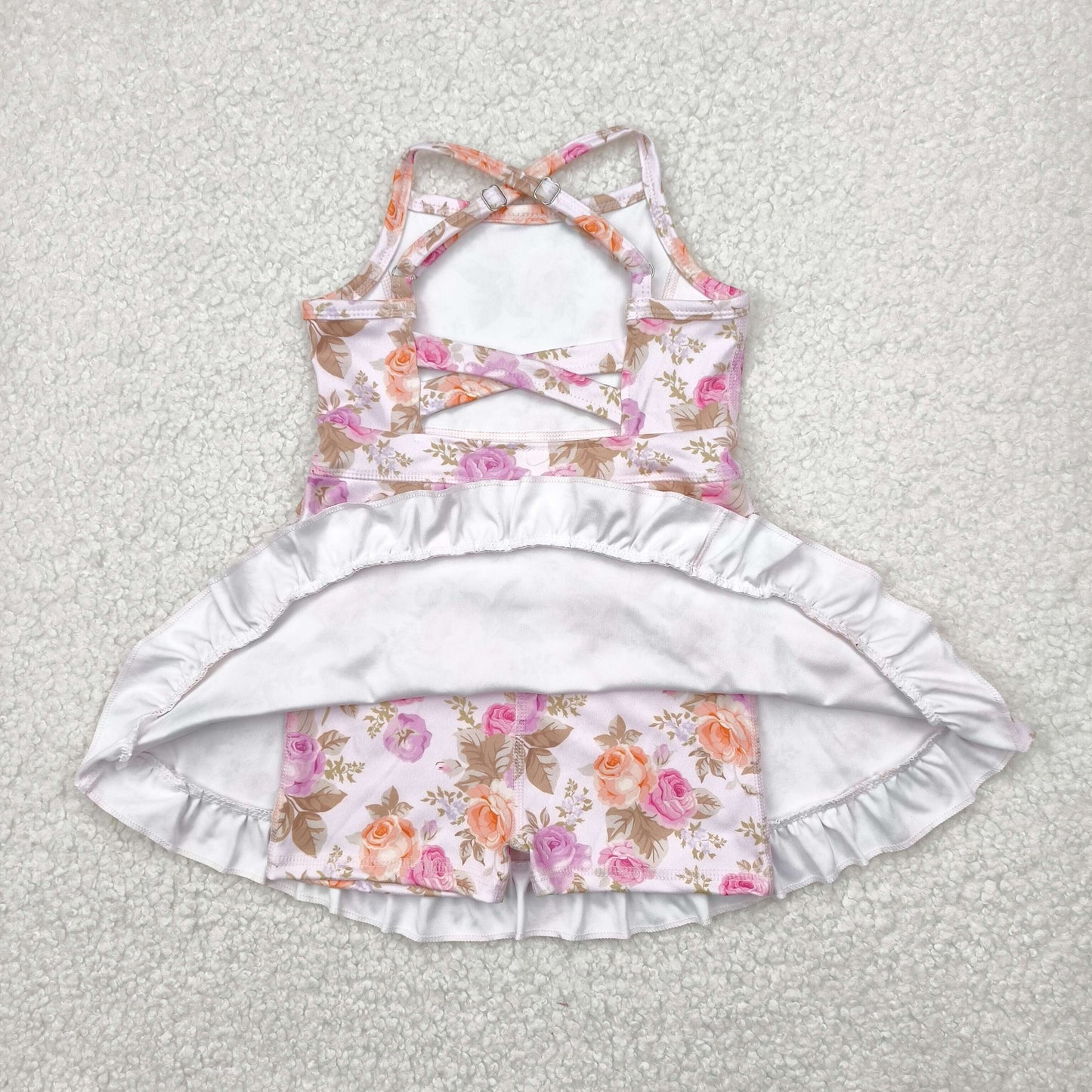 RTS NO MOQ baby girl clothes yoga floral suspender skirt sets-2